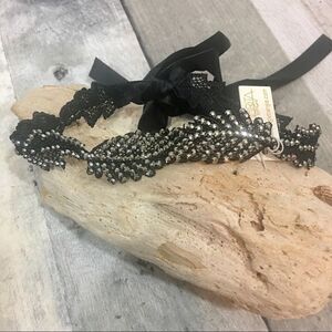 Amrita Singh Black Gunmetal Leaf Beaded Lace Choker